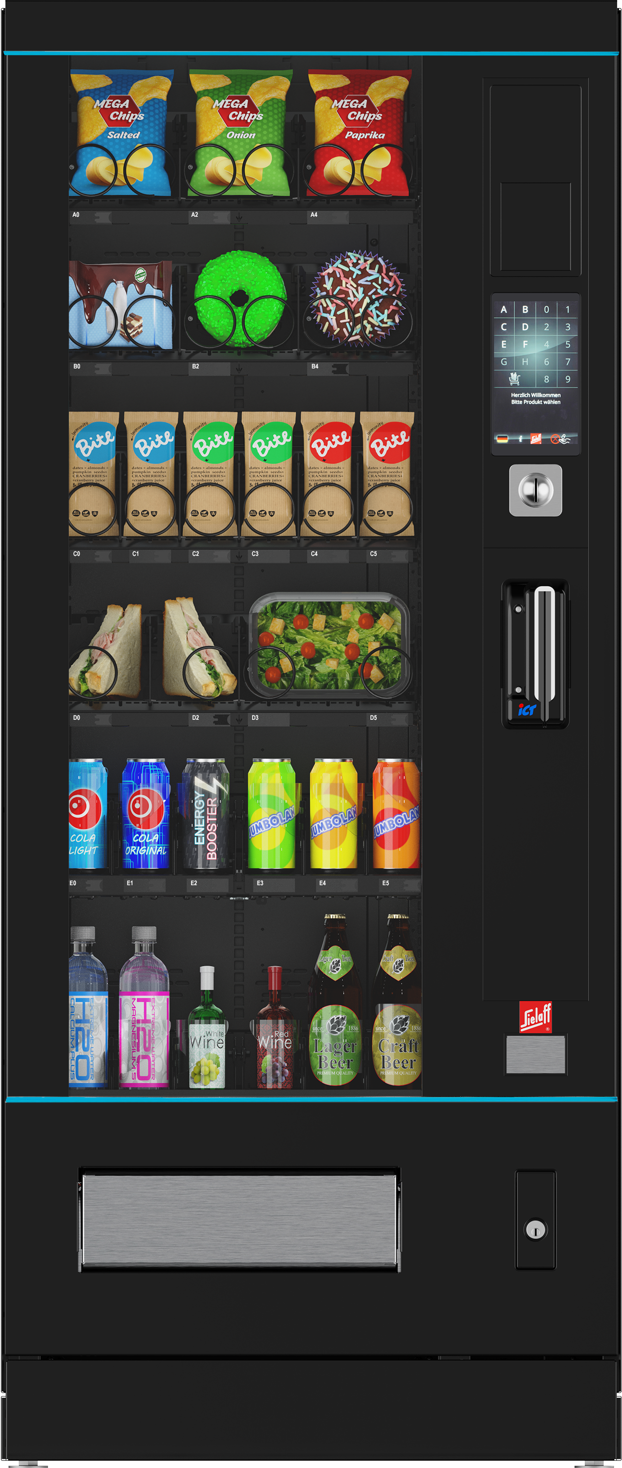 _PRINT__SiLine_Combi__S__RA__Maxibar_2__Designpaket_A__LED_türkis__RAL_9005__Front__HighRes
